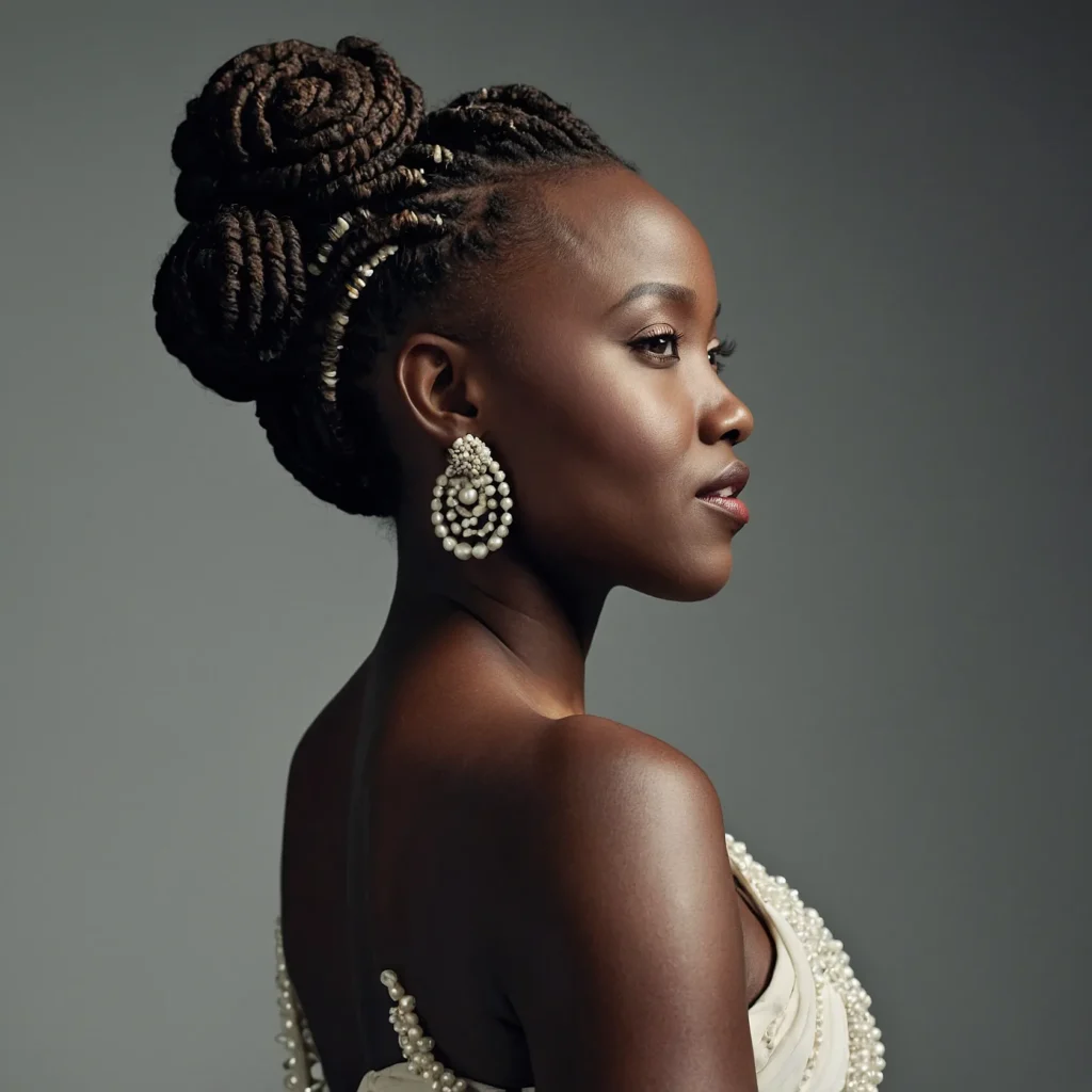 Lupita Nyong’o – Coiled Bun with Pearls