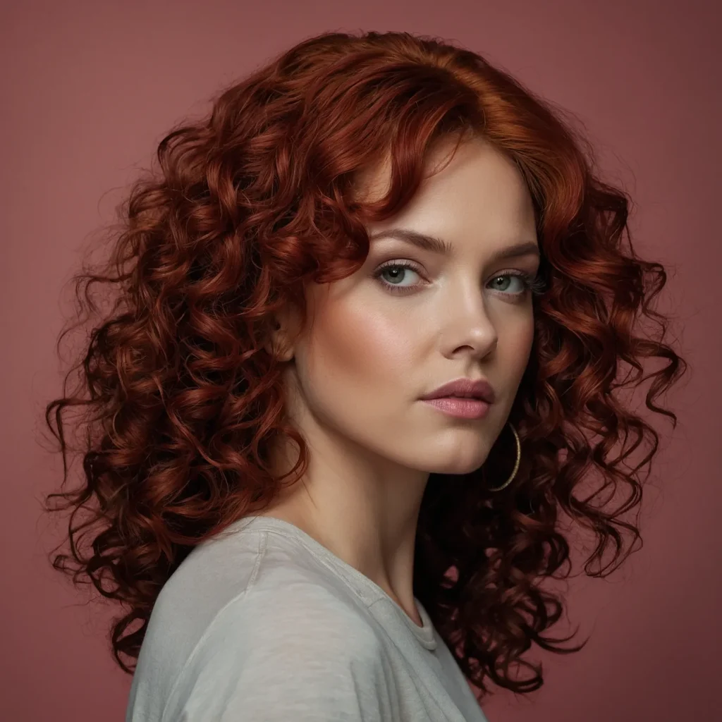 Curly Dark Red with Highlights