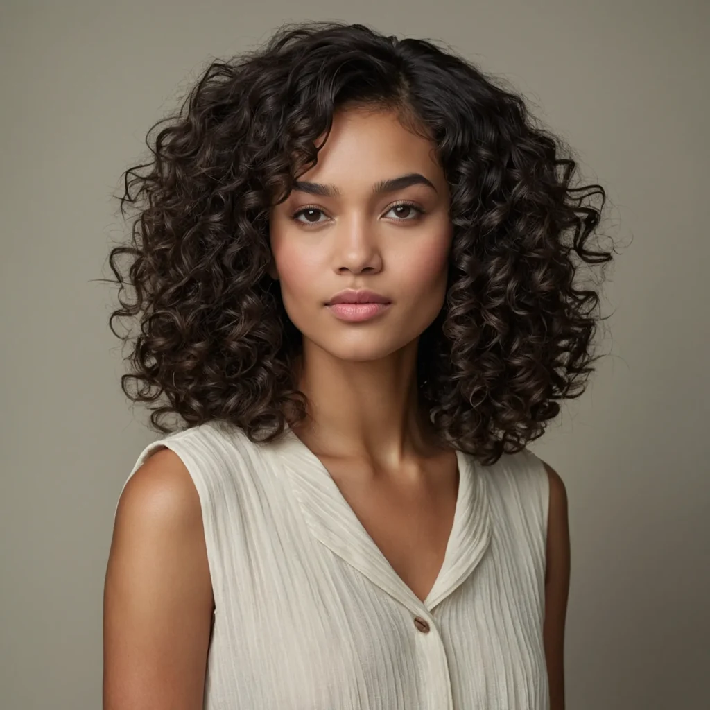Curly Collarbone Cut with Baby Bangs