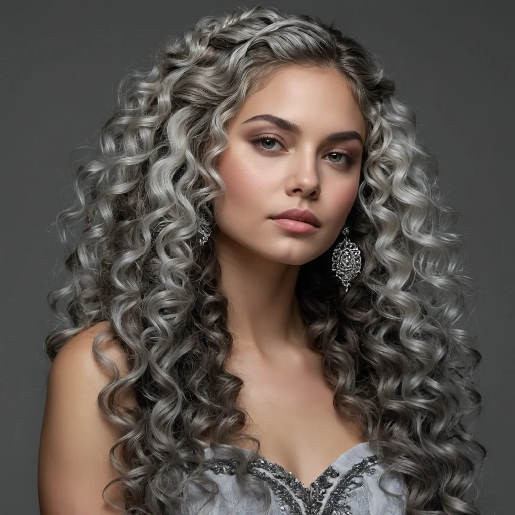 Silver Grey Goddess Curls with Braid