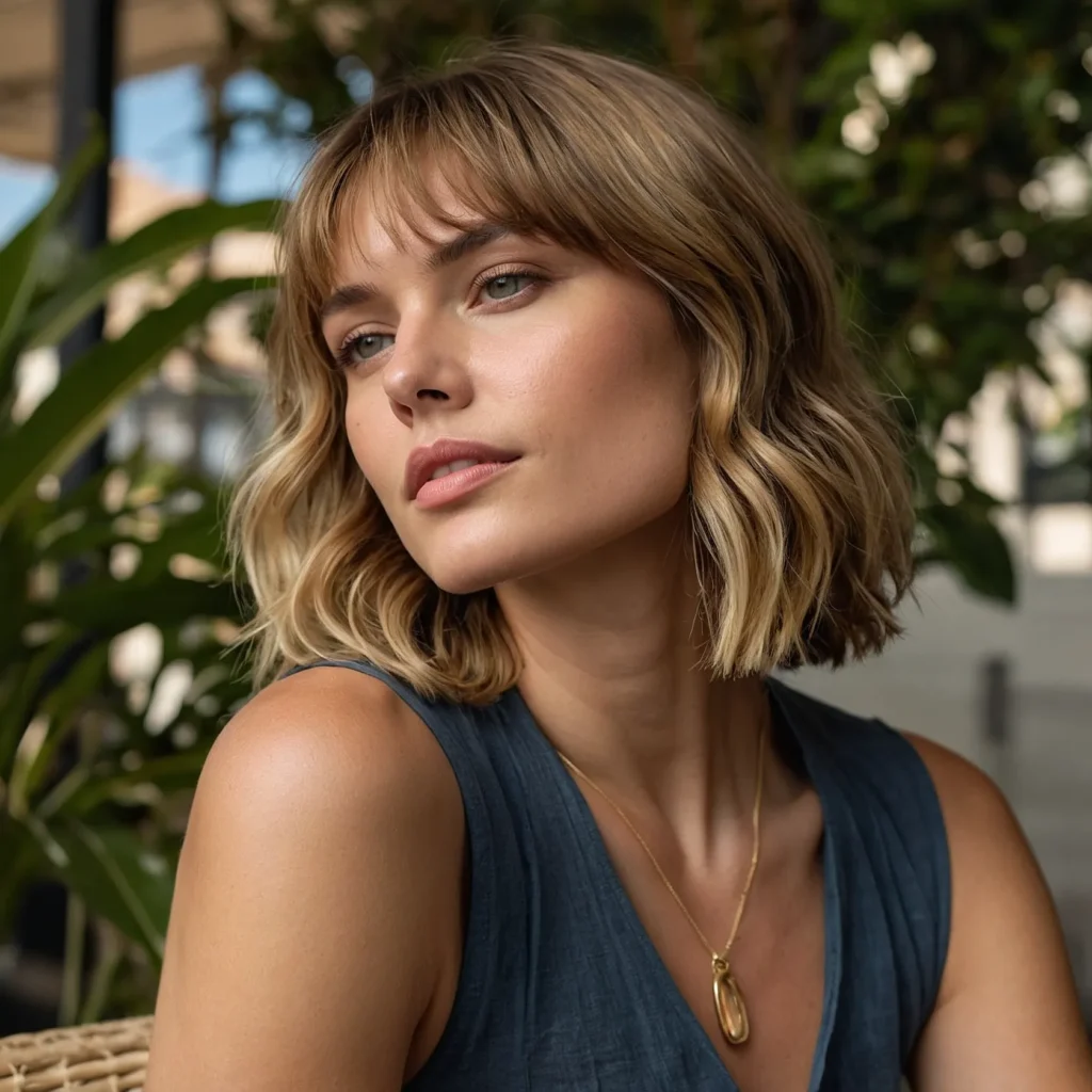 Slightly Undone Curtain Bangs on Lob