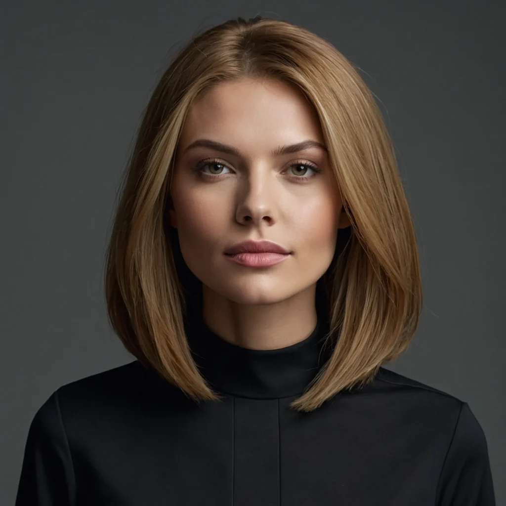  Sleek Straight Lob with Blunt Ends