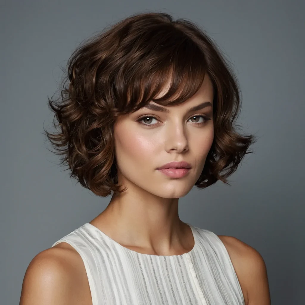  Curly Bob with Side Part Fringe
