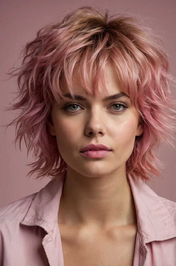 Leonardo Kino XL A tousled messy pink shag haircut styled for