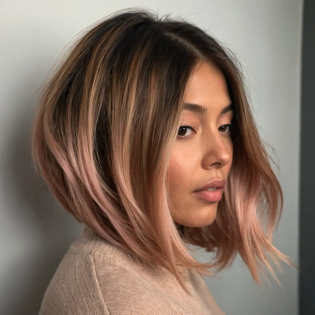 Pastel Peach-Toned Balayage (Lob / Long Bob)