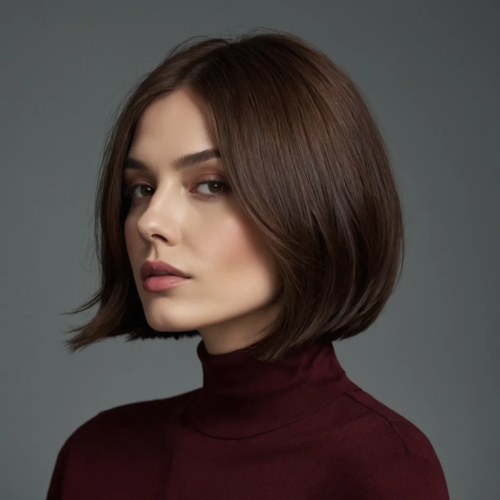 Short Dark Red‑Brown Bob