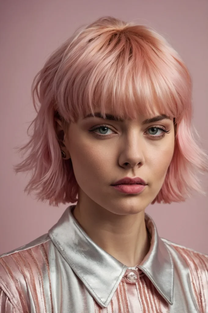 Leonardo Kino XL A woman with a soft pastel pink mullet shag h