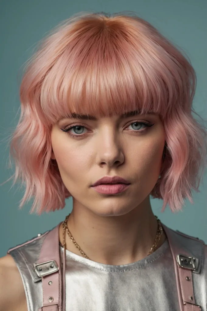 Leonardo Kino XL A woman with a soft pastel pink mullet shag h