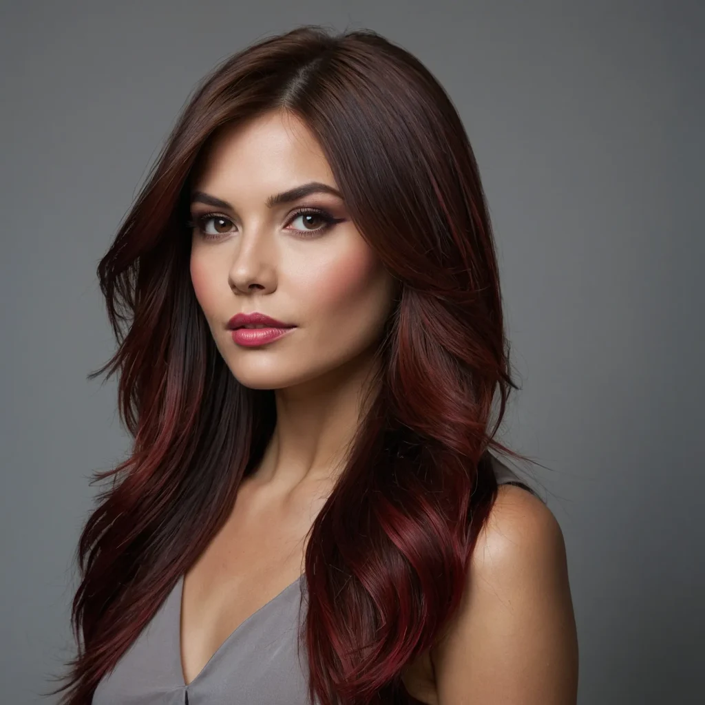 Cherry Red Highlights on Dark Brown Hair