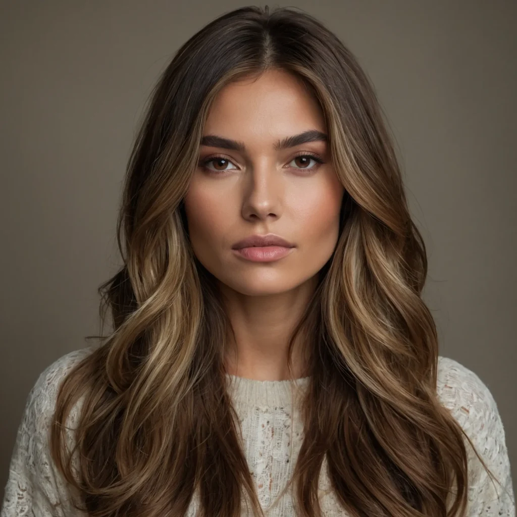 Face‑framing chocolate balayage money piece
