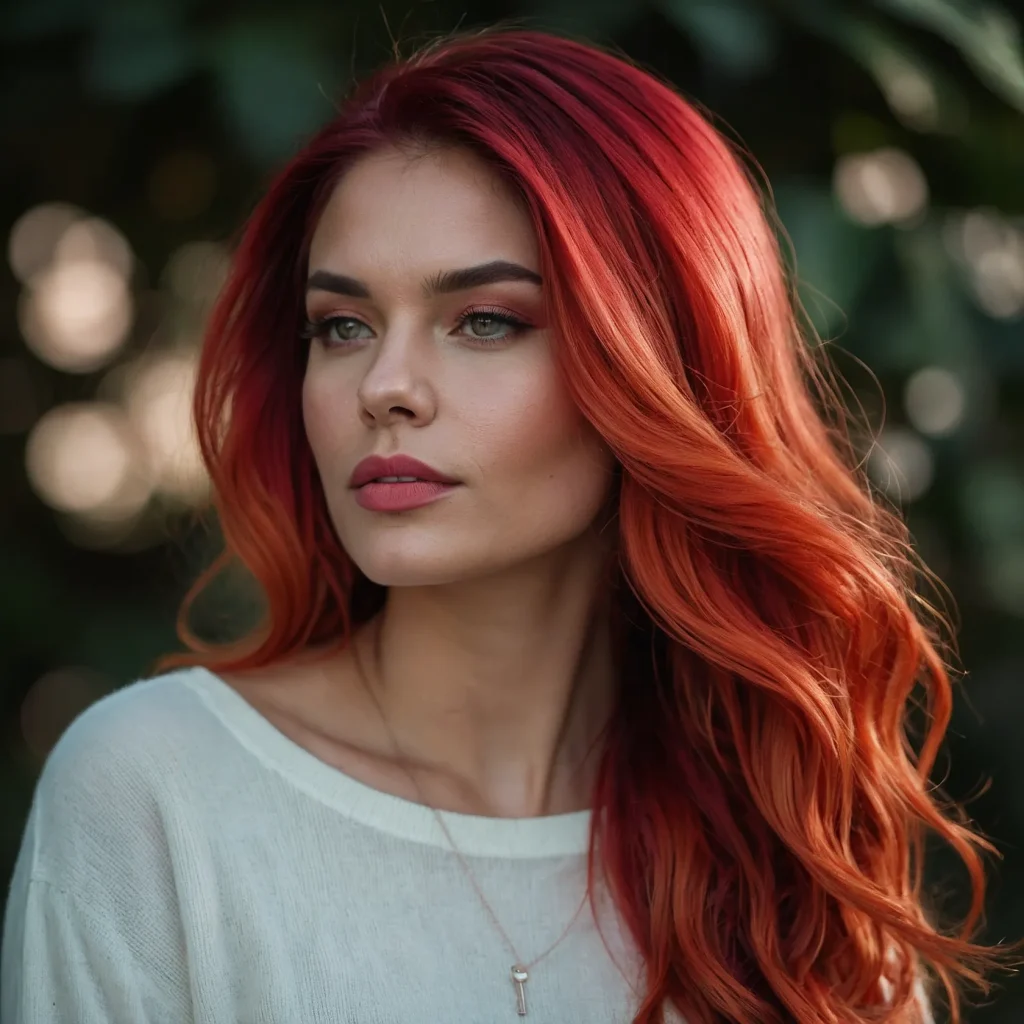 Neon Red Balayage on Dark Base