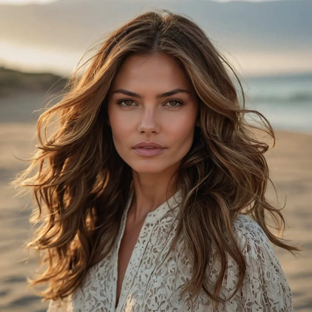 Loose Beach Waves with Caramel Highlights