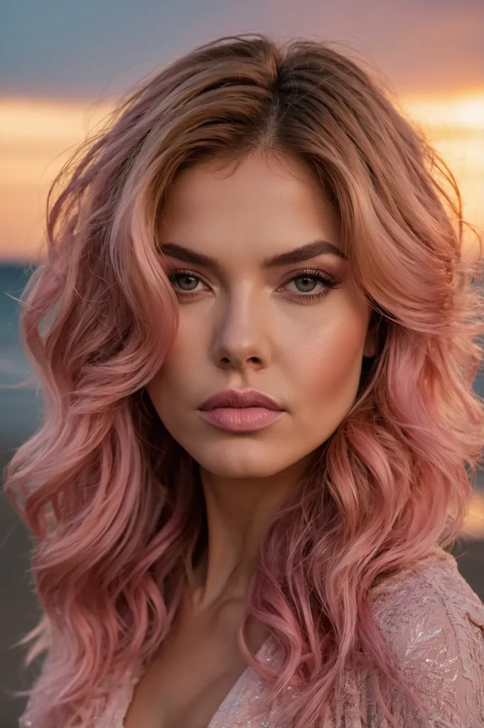 Leonardo Kino XL Long voluminous pink shag hairstyle with beac