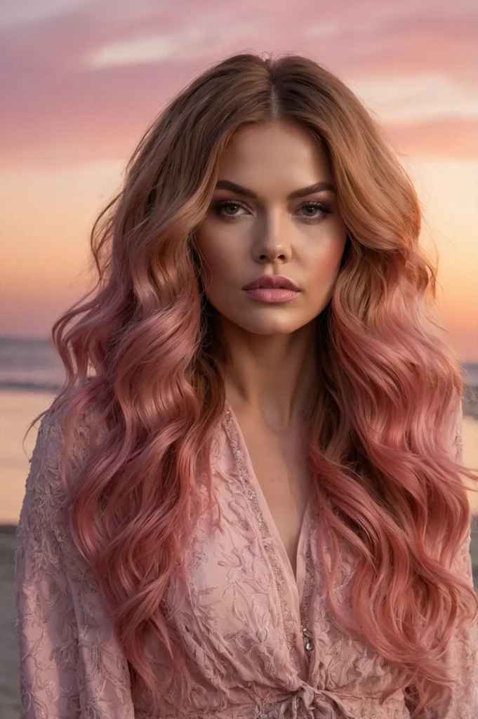 Leonardo Kino XL Long voluminous pink shag hairstyle with beac