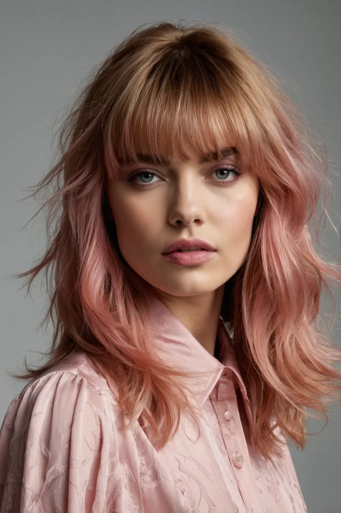 Leonardo Kino XL Mediumlength pink shag with curtain bangs fra