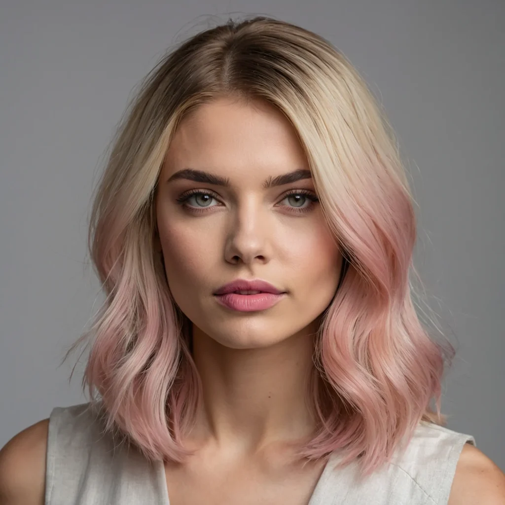 Dusty Pink Roots on White‑Blonde Base