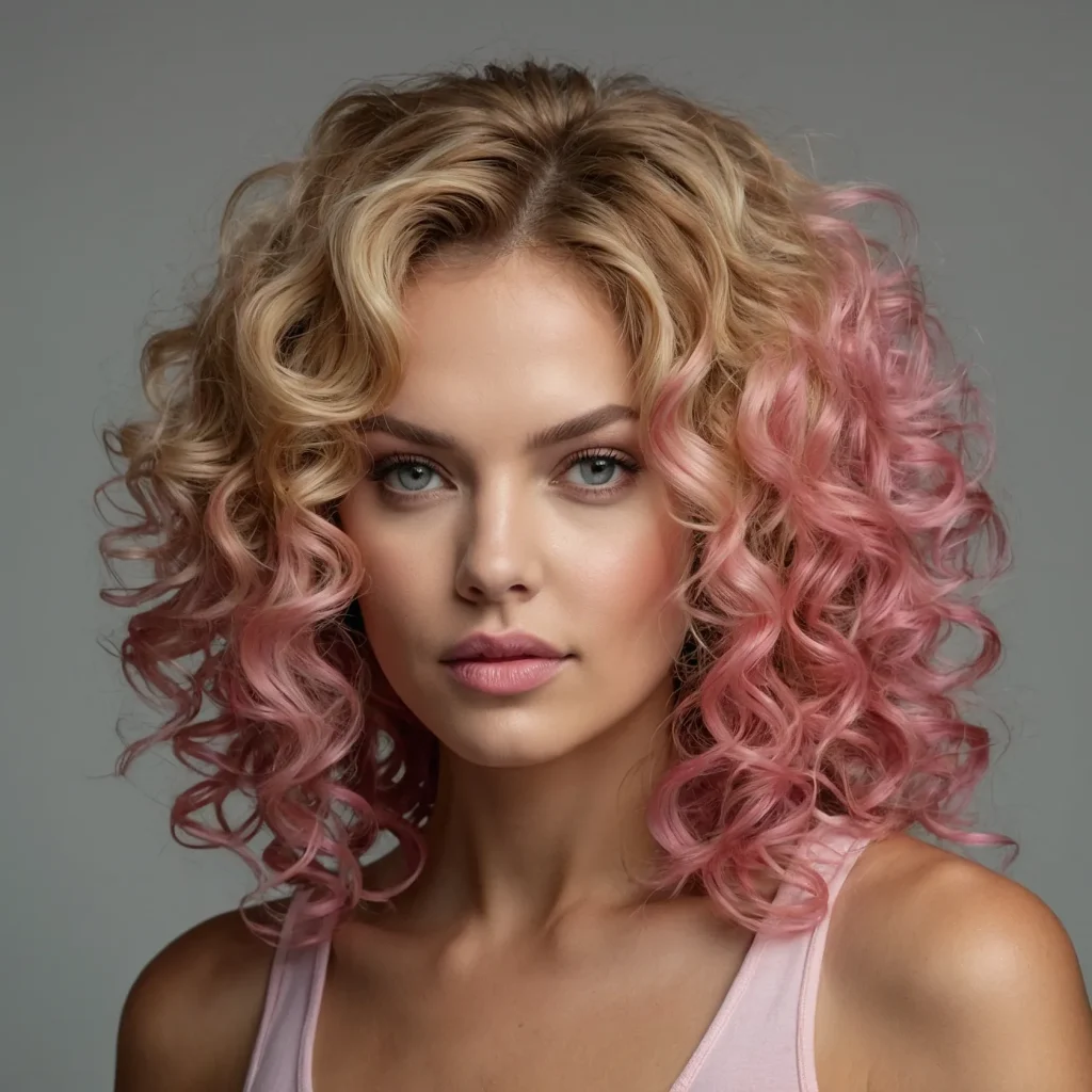 Blonde‑and‑Pink Mixed Curls