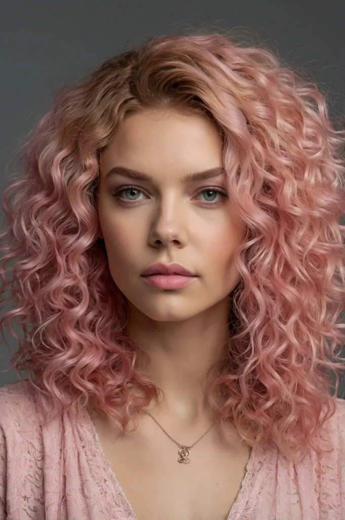 Leonardo Kino XL Soft pink shag hairstyle on naturally curly o