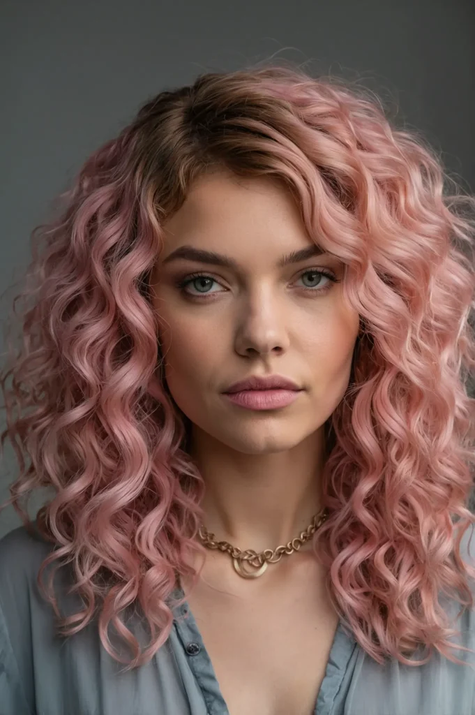 Leonardo Kino XL Soft pink shag hairstyle on naturally curly o