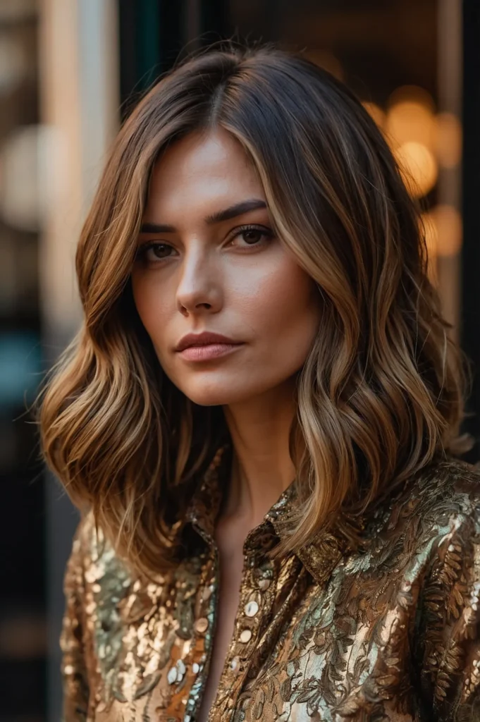 Long Brunette Bob with HighlightsRich brunett