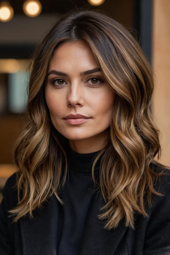 Long Brunette Bob with HighlightsRich brunett