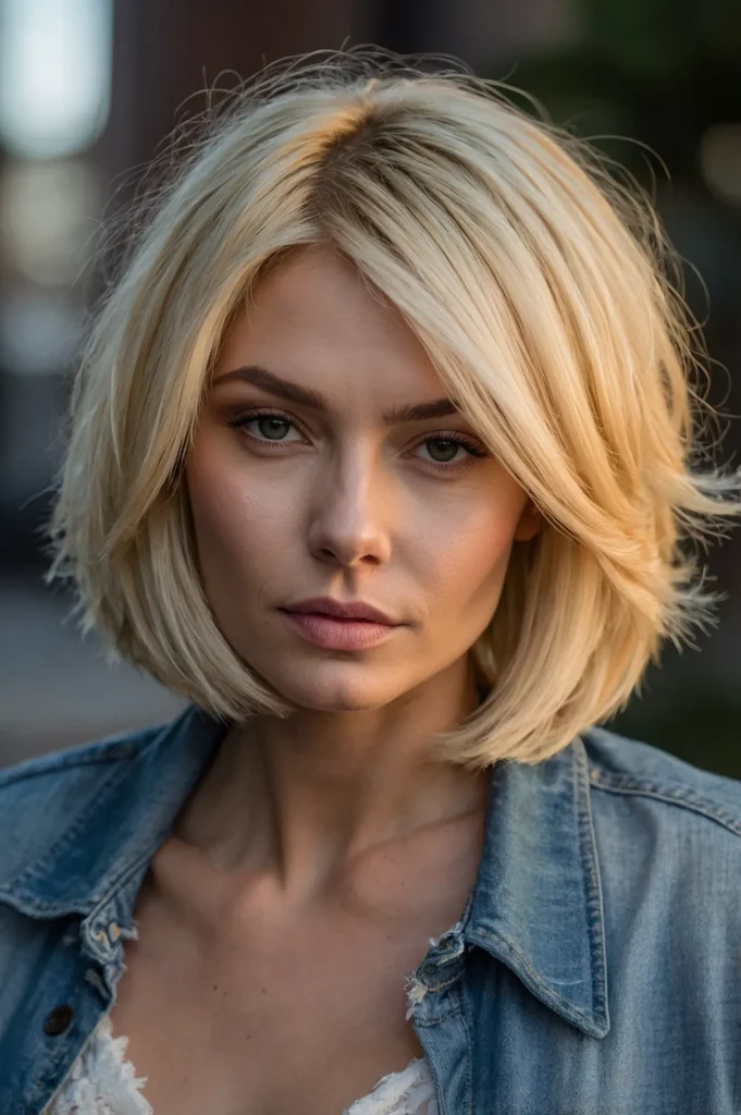 Long Feathered Blonde BobBright blonde bob wi