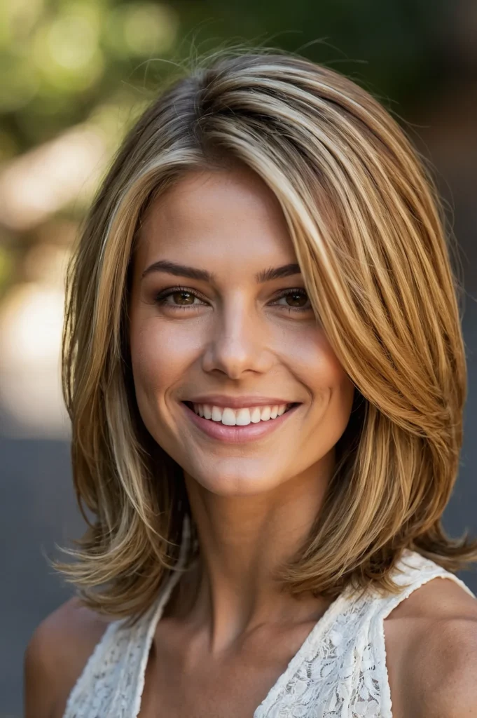 Long Feathered Bob with HighlightsShoulderlen