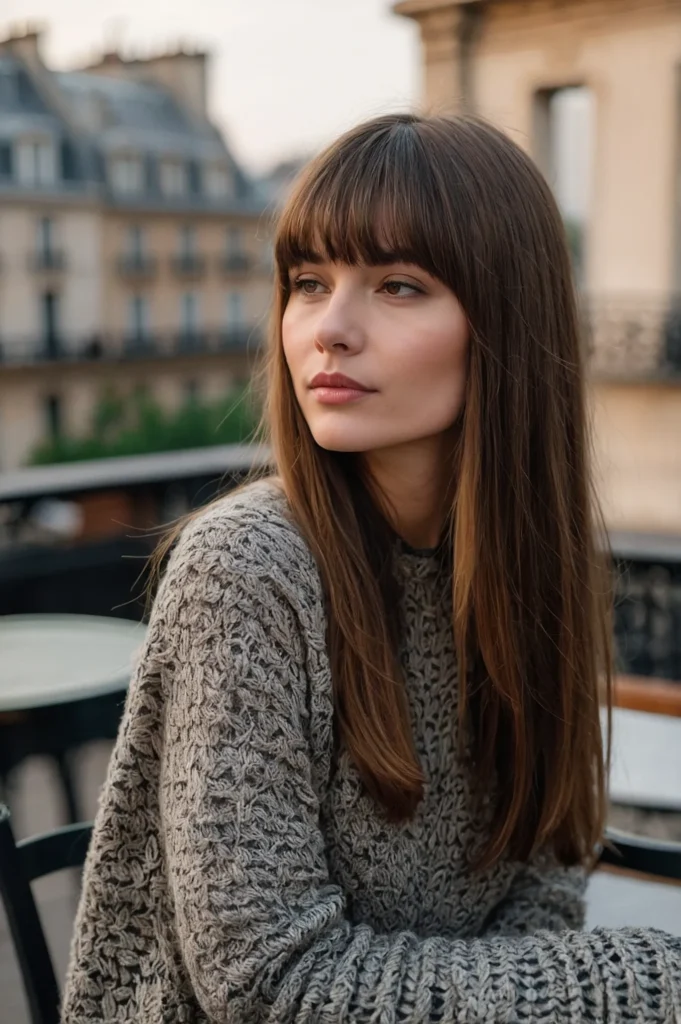 Long Hair with Blunt BangsStraight or softly