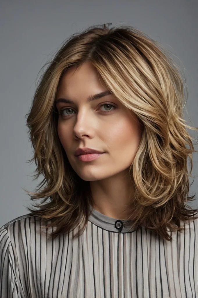Long Layered Feathered BobMidtolong bob with