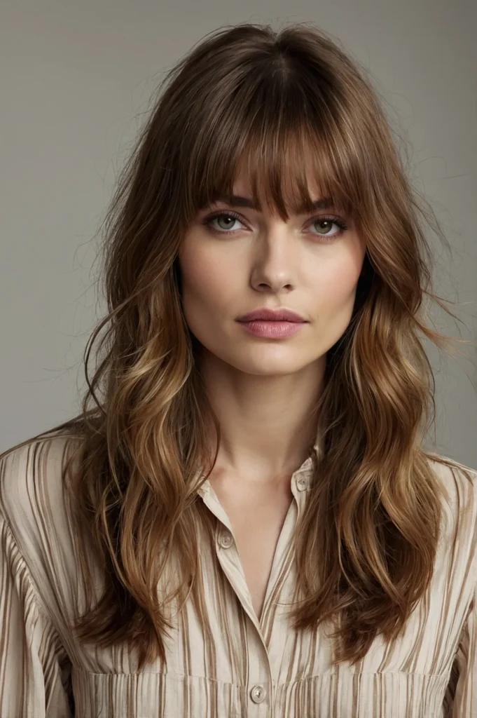 Long Layers with Curtain BangsA model with lo
