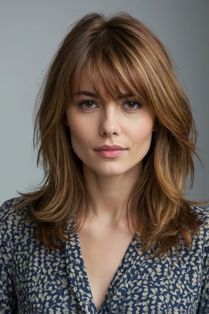 Longer bangs smoothly swept to the side blend