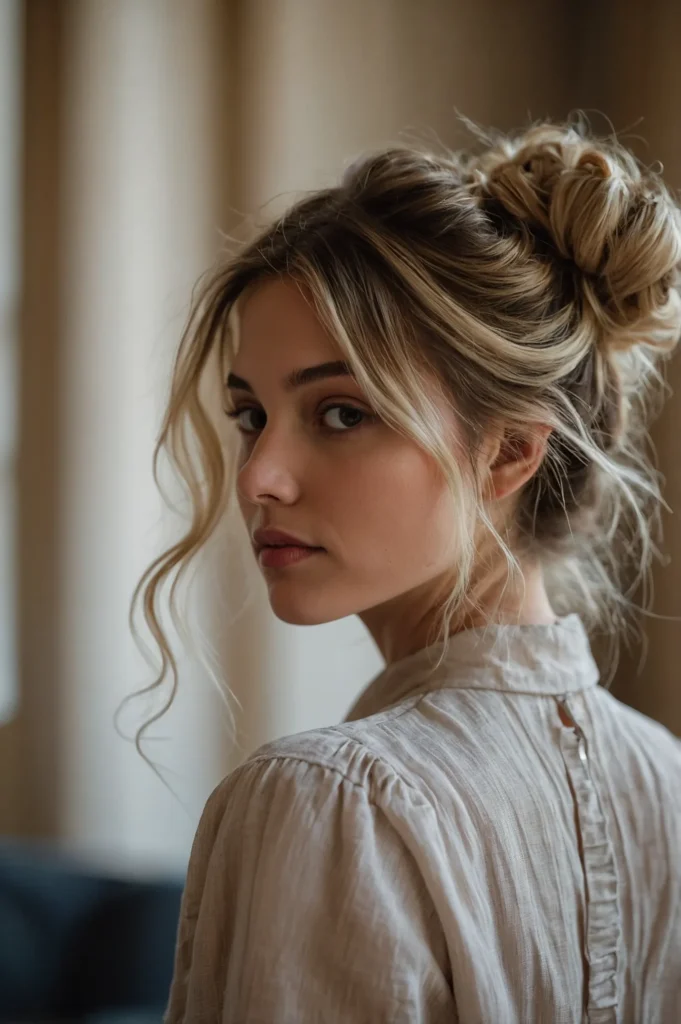 Loose Bun with FaceFraming TendrilsMessy loos