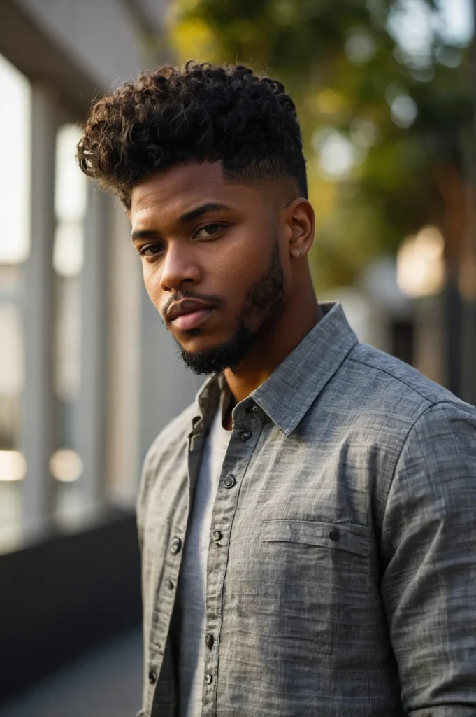 Low Fade PixieA Black man with a pixie cut fe