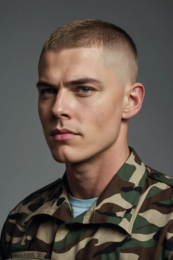 MilitaryInspired Crew CutWhite man with very