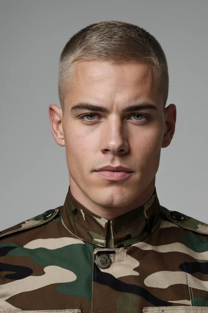 MilitaryInspired Crew CutWhite man with very
