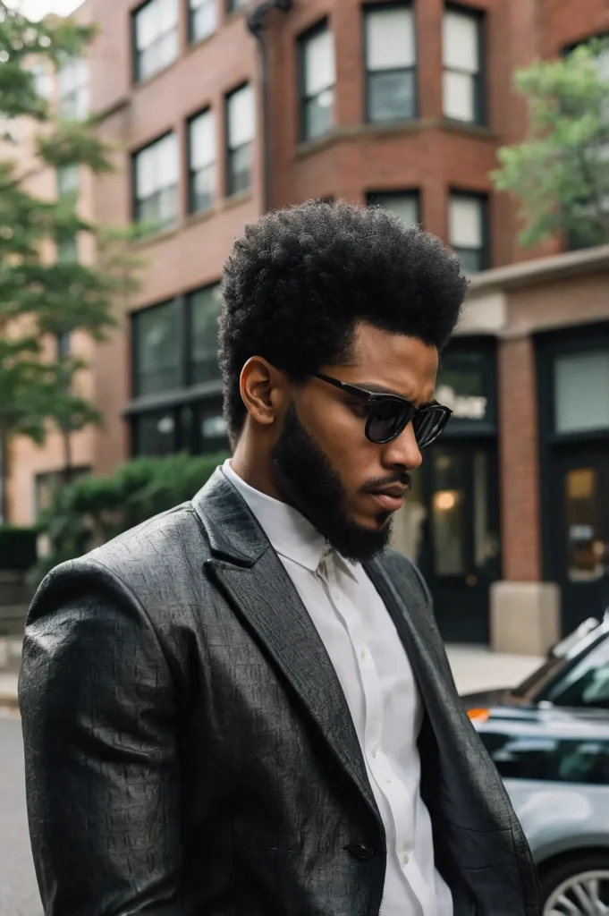 Mini Fro Wolf CutA Black man with a mini afro