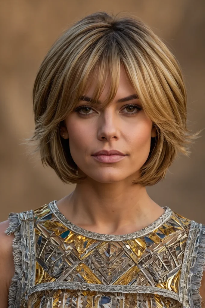 Short Feathered Layered Bob with HighlightsSh