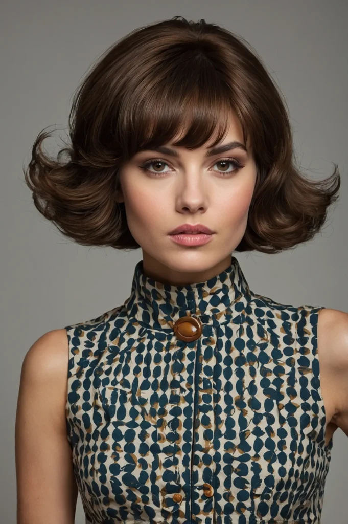 Short bangs styled upward in a voluminous blo