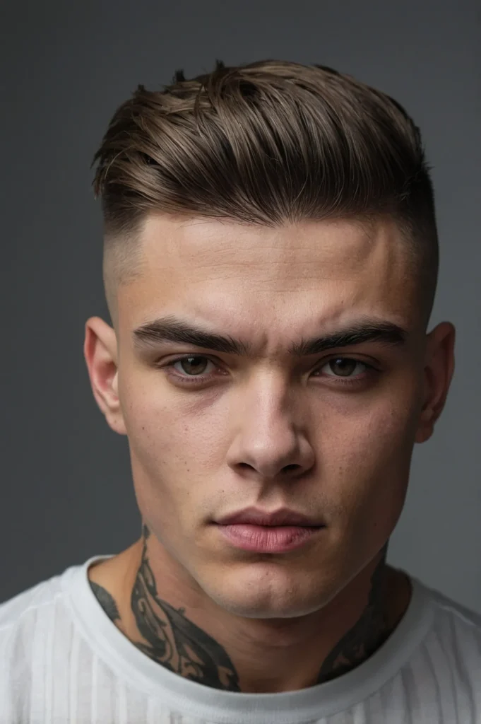 Skin Fade EdgarWhite man with Edgar haircut a