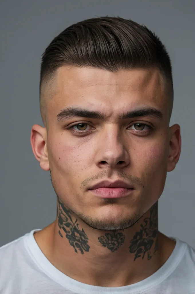 Skin Fade EdgarWhite man with Edgar haircut a
