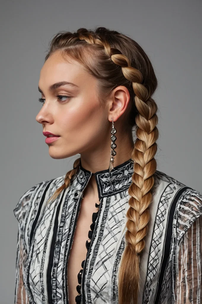 Small plaits braided from the bangs and pinne