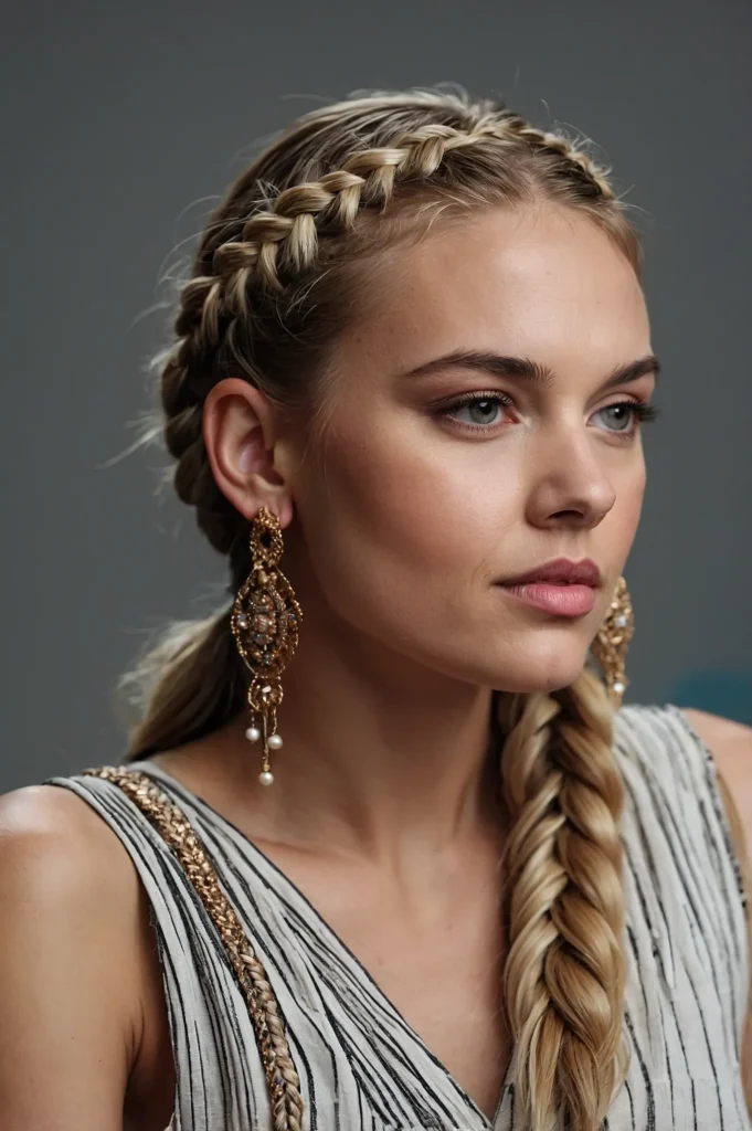 Small plaits braided from the bangs and pinne