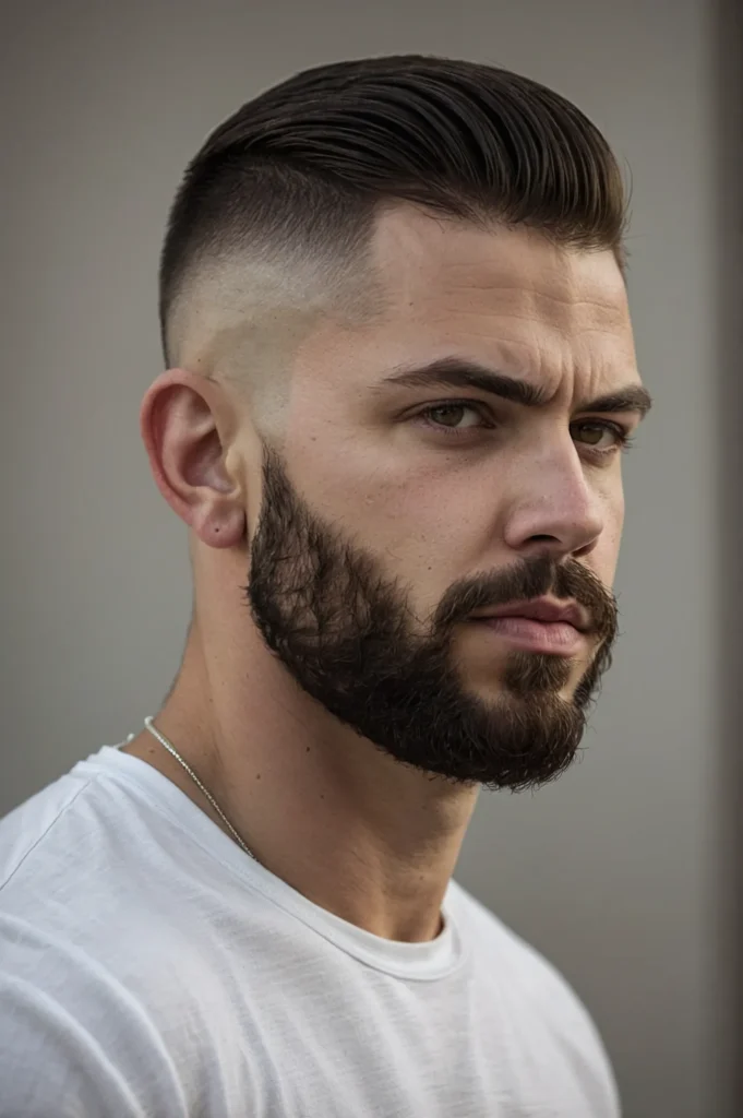 Taper Fade Buzz CutWhite male with a clean ta