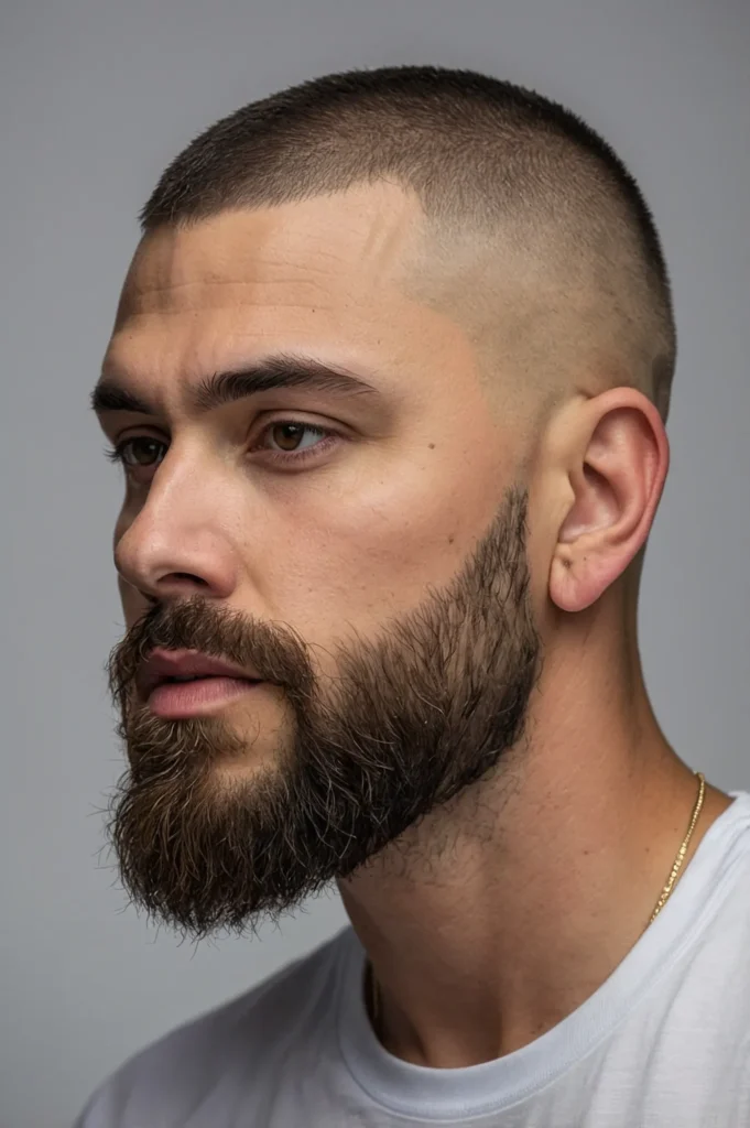 Taper Fade Buzz CutWhite male with a clean ta