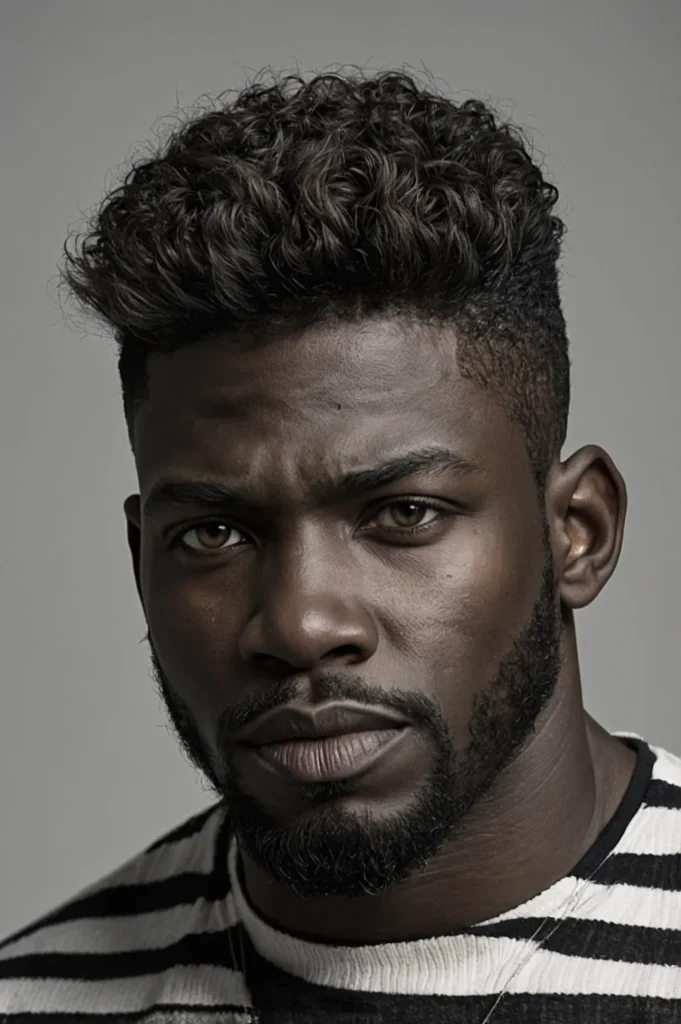 Tapered Coils Wolf CutA Black man with natura