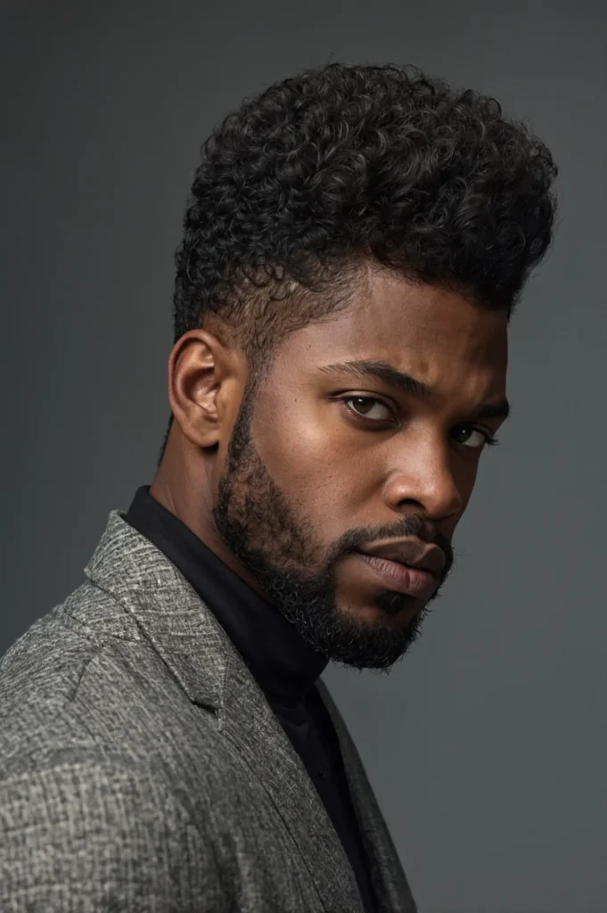 Tapered Coils Wolf CutA Black man with natura