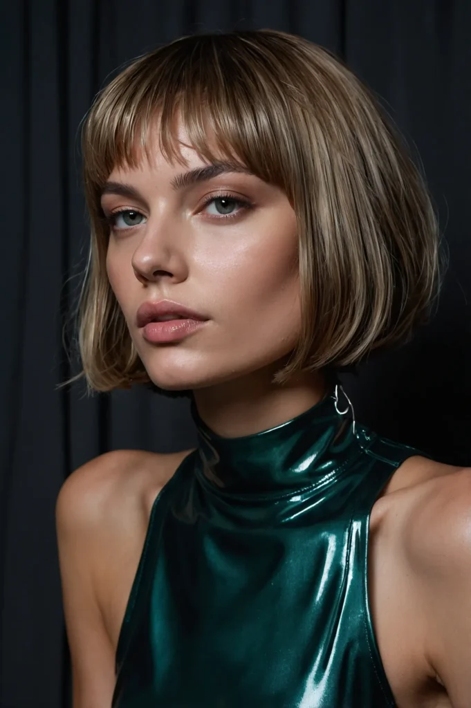 Wet Look French BobShort sleek bob styled wet