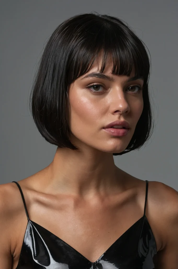 Wet Look French BobShort sleek bob styled wet
