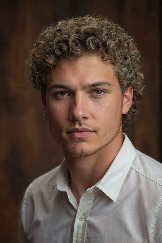 White American male with defined curly wolf c