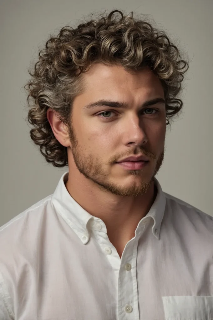 White American male with defined curly wolf c